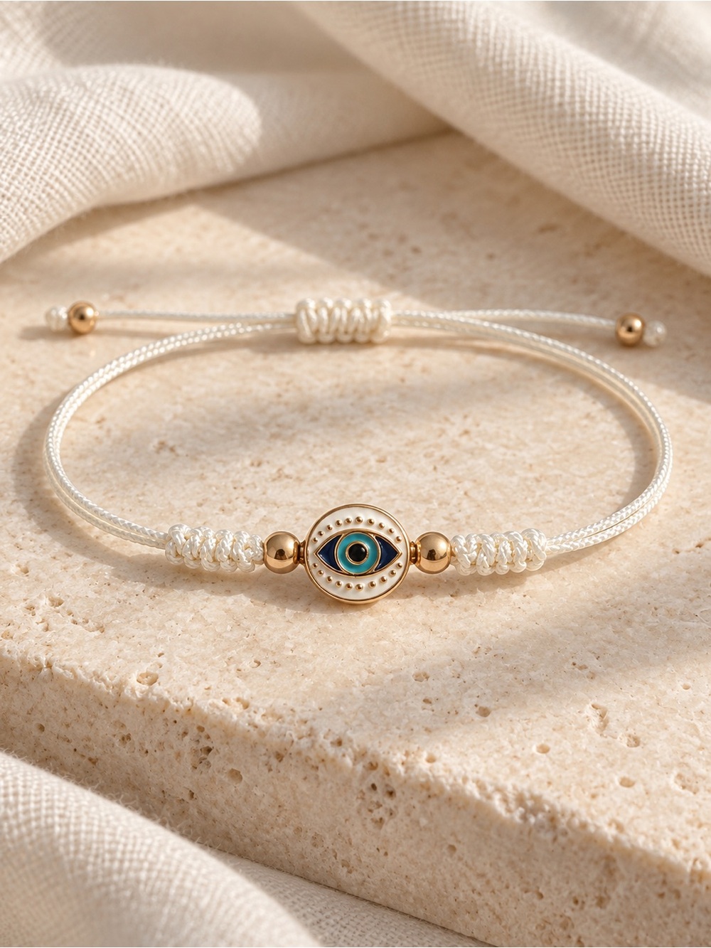 Ivory Cord Evil Eye Bracelet with Gold-Tone & Turquoise Details